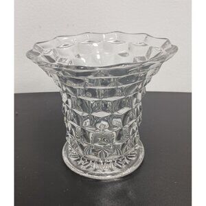 VTG Fostoria American Textured Cubist Glass Flare Vase Glowes Green Magnesium